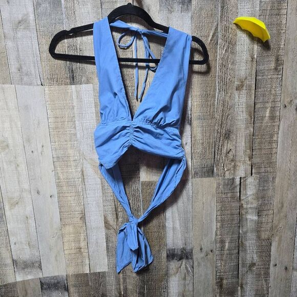 Better Be Blue Halter Open Back Crop Top - Picture 1 of 4